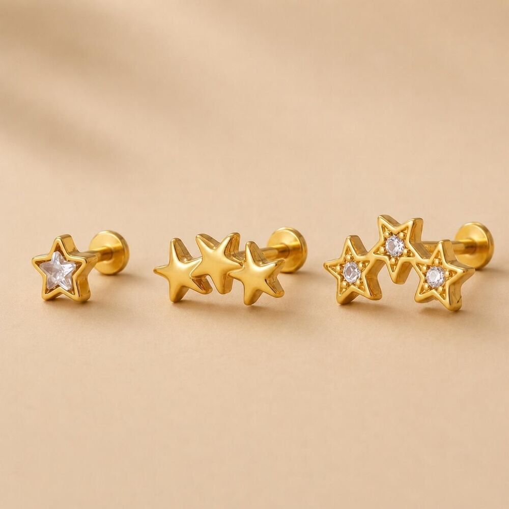 gold celestial star stud earrings D223